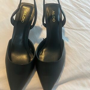 Aldo Black Pointed Slingback Heels with Gold Insole Branding